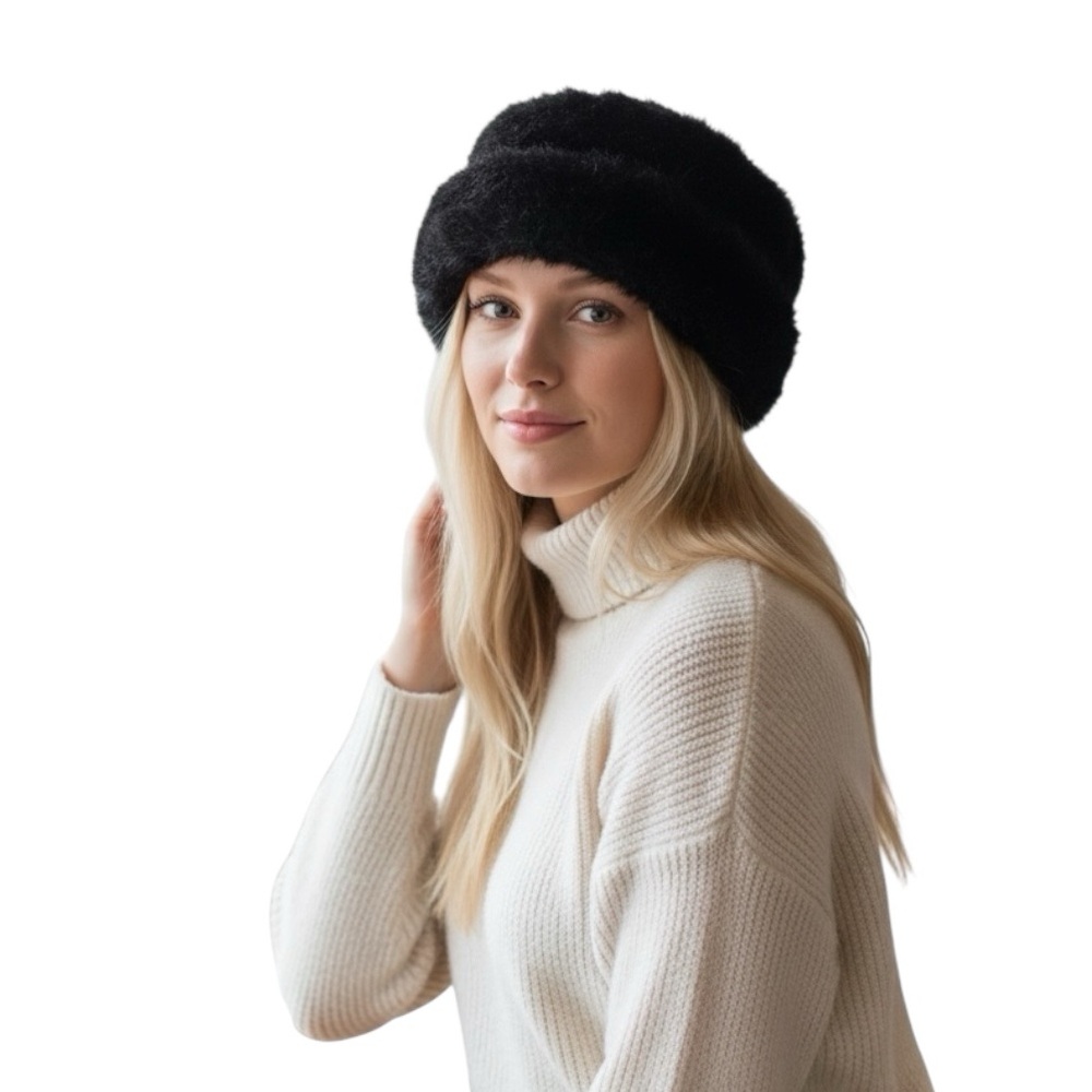 Vintage Betmar New York Luxe Black Faux Fur Winter Cloche Style Hat